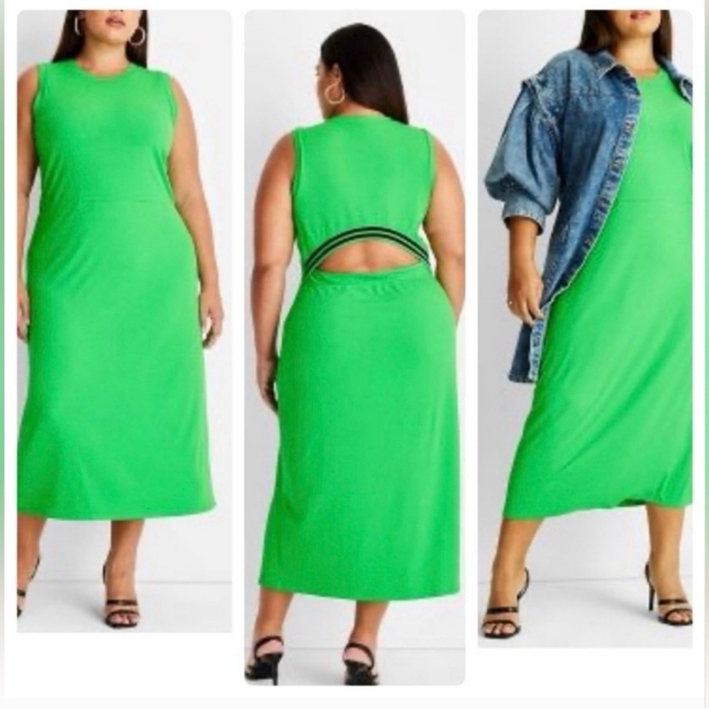 Future Collective Green Sleeveless Cut Out Back A-Line Dress 4X NWT